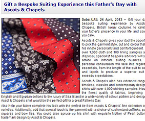 GoDubai.com: Gift a Bespoke Suiting Experience this Father’s Day with Ascots & Chapels